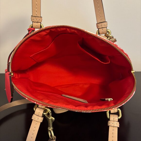 Coach Peyton Cora Pink Orange White Tan Leather Floral Dome Satchel - Picture 9 of 11